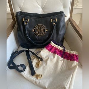 Tory Burch Amanda Hobo Black Pebble Crossbody Bag